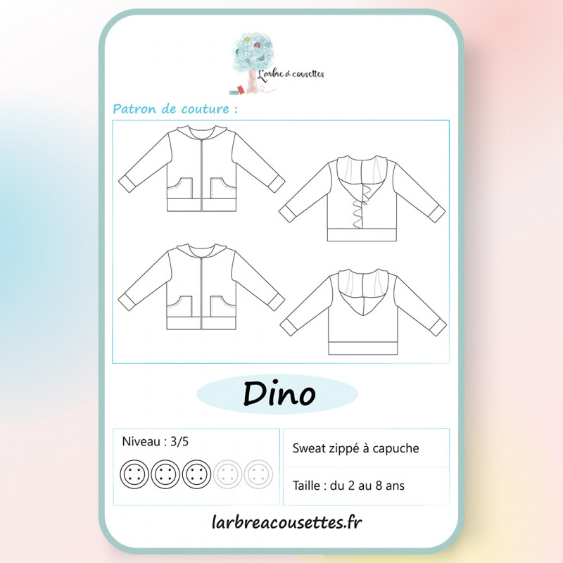 Patron de couture pour enfant : Sweat Dino, un modèle zippé unique