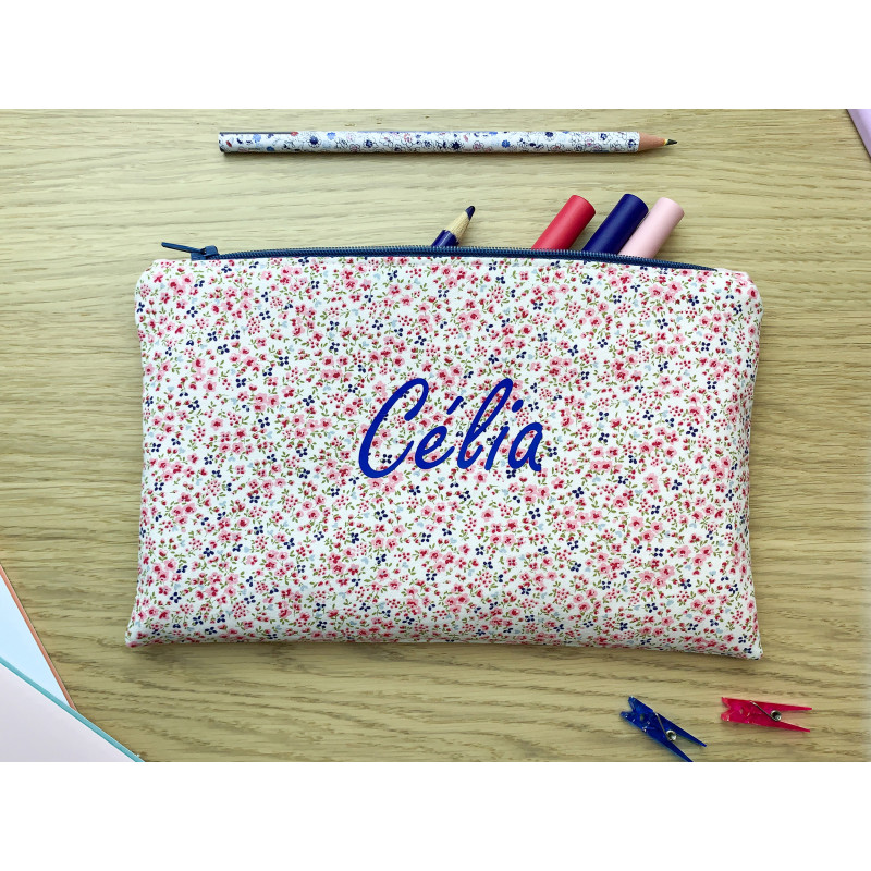 Trousse Mini Fleurs - Pochette zippée en coton avec motifs de petites fleurs et fermeture éclair