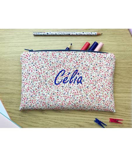 Trousse Mini Fleurs - Pochette zippée en coton avec motifs de petites fleurs et fermeture éclair